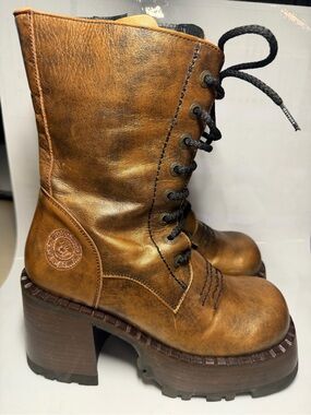 Destroy VINTAGE 90s Y2K Platform BOOTS leather size 39 9 8.5 stacked heel